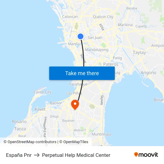 España Pnr to Perpetual Help Medical Center map