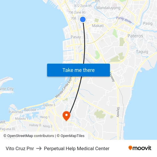 Vito Cruz Pnr to Perpetual Help Medical Center map