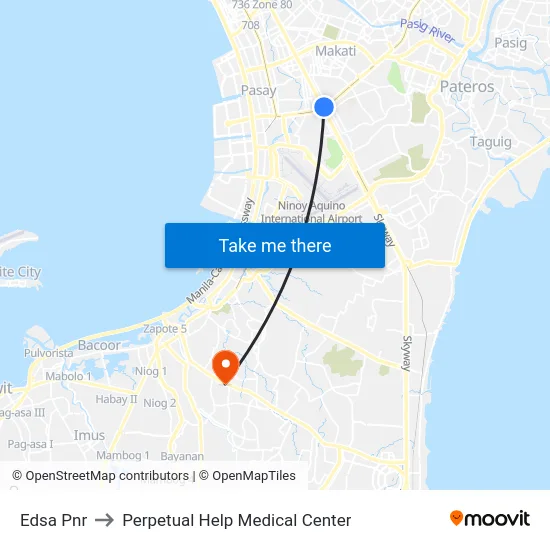 Edsa Pnr to Perpetual Help Medical Center map