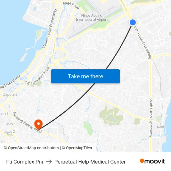 Fti Complex Pnr to Perpetual Help Medical Center map