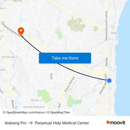 Alabang Pnr to Perpetual Help Medical Center map