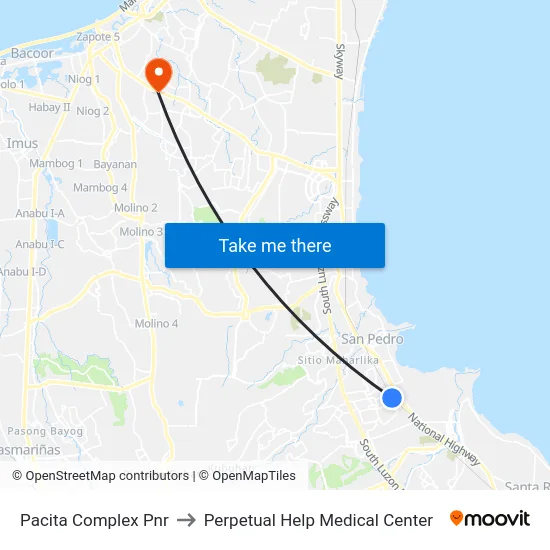 Pacita Complex Pnr to Perpetual Help Medical Center map