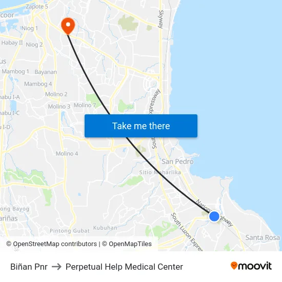 Biñan Pnr to Perpetual Help Medical Center map