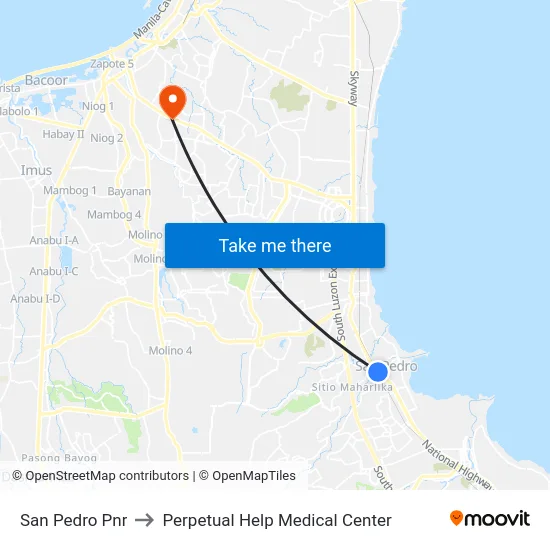 San Pedro Pnr to Perpetual Help Medical Center map