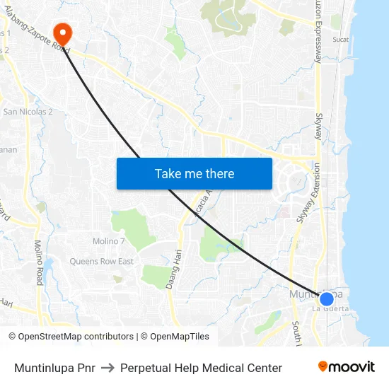 Muntinlupa Pnr to Perpetual Help Medical Center map