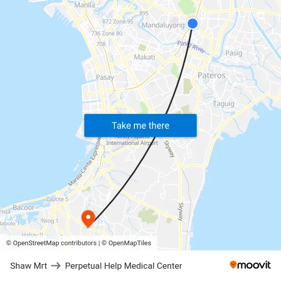 Shaw Mrt to Perpetual Help Medical Center map