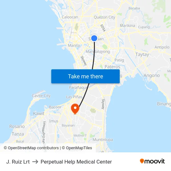J. Ruiz Lrt to Perpetual Help Medical Center map