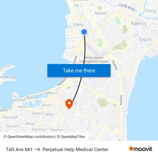 Taft Ave Mrt to Perpetual Help Medical Center map