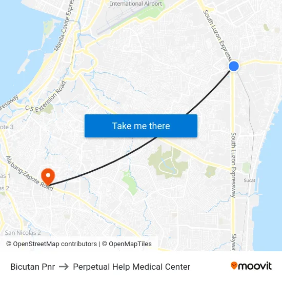 Bicutan Pnr to Perpetual Help Medical Center map