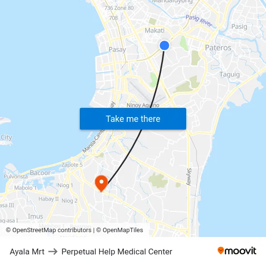 Ayala Mrt to Perpetual Help Medical Center map