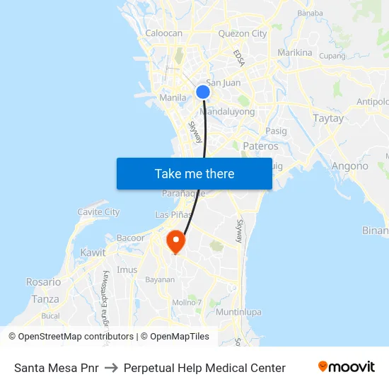 Santa Mesa Pnr to Perpetual Help Medical Center map