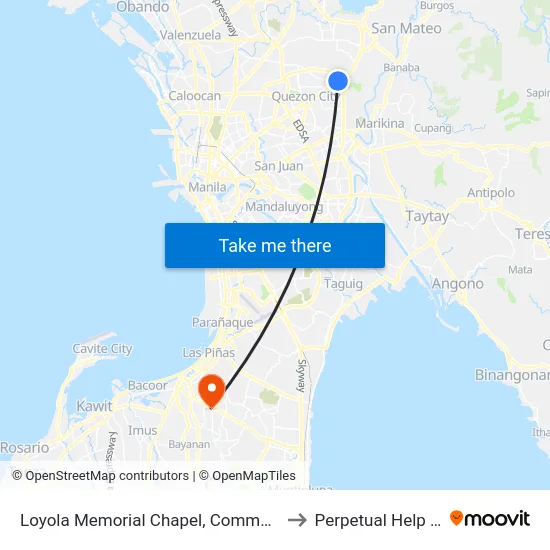 Loyola Memorial Chapel, Commonwealth Avenue, Quezon City to Perpetual Help Medical Center map