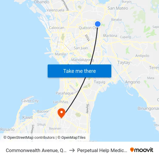 Commonwealth Avenue, Quezon City to Perpetual Help Medical Center map