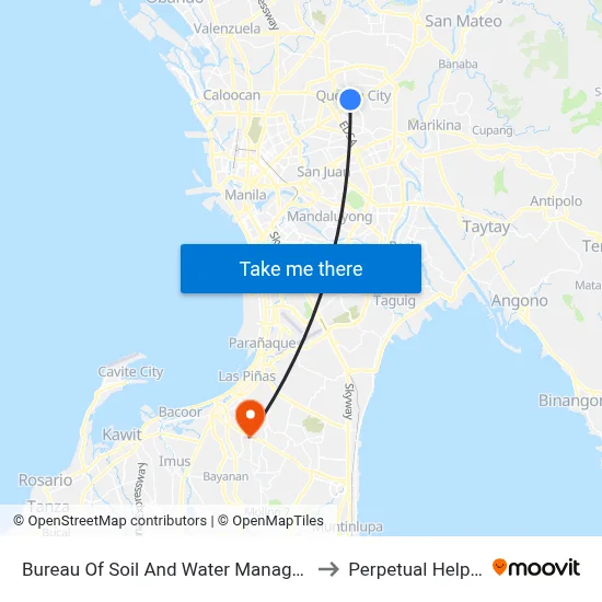 Bureau Of Soil And Water Management, Elliptical Rd, Quezon City to Perpetual Help Medical Center map