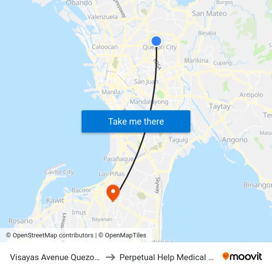 Visayas Avenue Quezon City to Perpetual Help Medical Center map