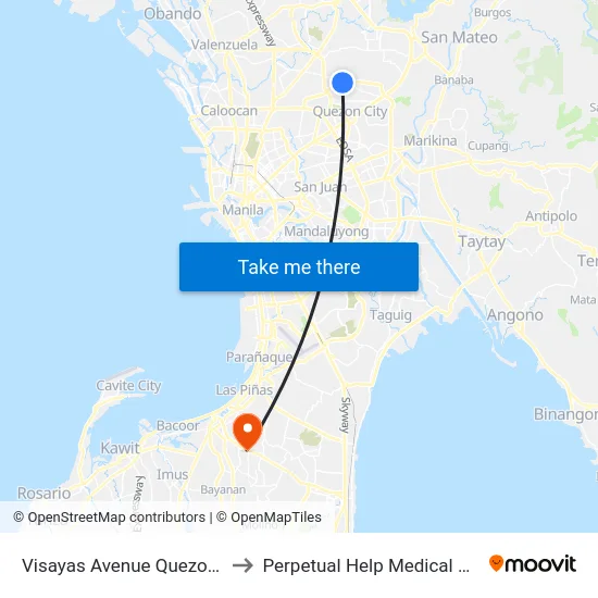 Visayas Avenue Quezon City to Perpetual Help Medical Center map