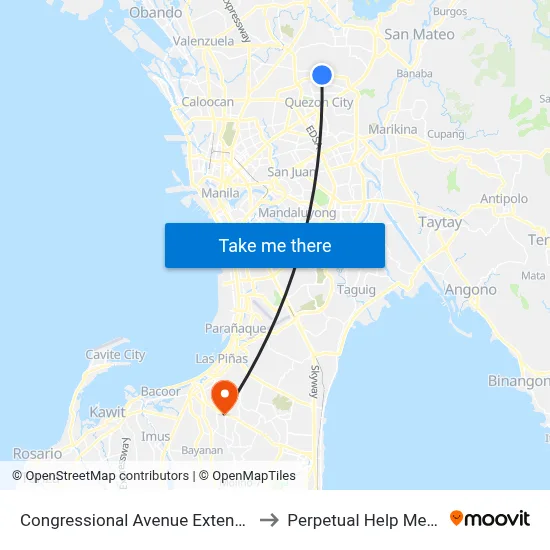 Congressional Avenue Extension, Quezon City to Perpetual Help Medical Center map