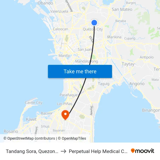 Tandang Sora, Quezon City to Perpetual Help Medical Center map