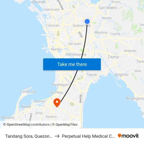 Tandang Sora, Quezon City to Perpetual Help Medical Center map