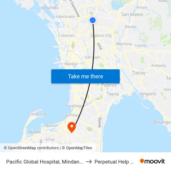 Pacific Global Hospital, Mindanao Avenue, Quezon City to Perpetual Help Medical Center map