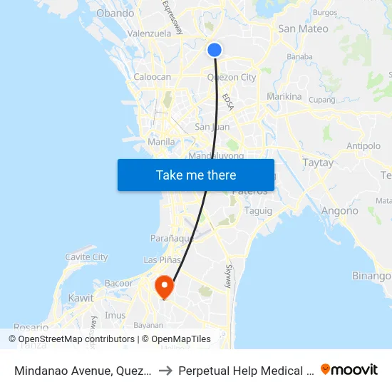 Mindanao Avenue, Quezon City to Perpetual Help Medical Center map