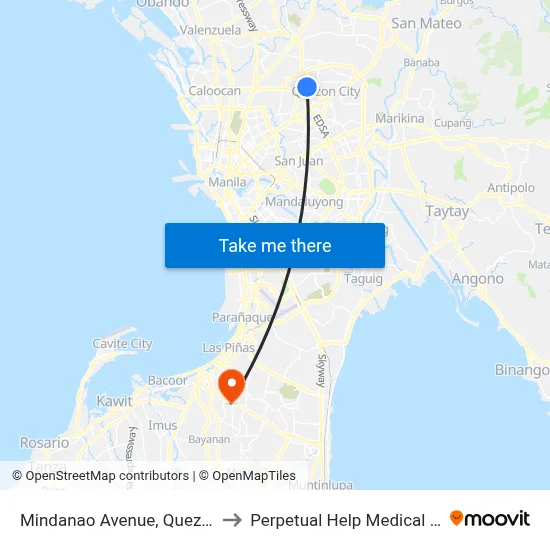 Mindanao Avenue, Quezon City to Perpetual Help Medical Center map