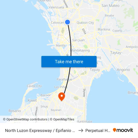 North Luzon Expressway / Epifanio De Los Santos Avenue Intersection, Caloocan City to Perpetual Help Medical Center map