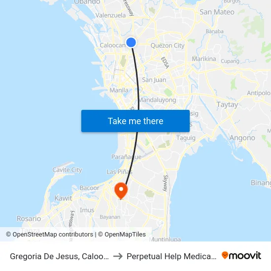 Gregoria De Jesus, Caloocan City to Perpetual Help Medical Center map
