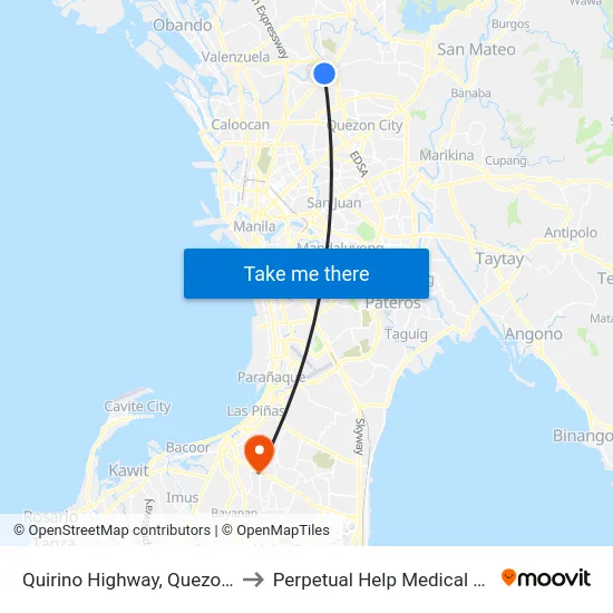 Quirino Highway, Quezon City to Perpetual Help Medical Center map