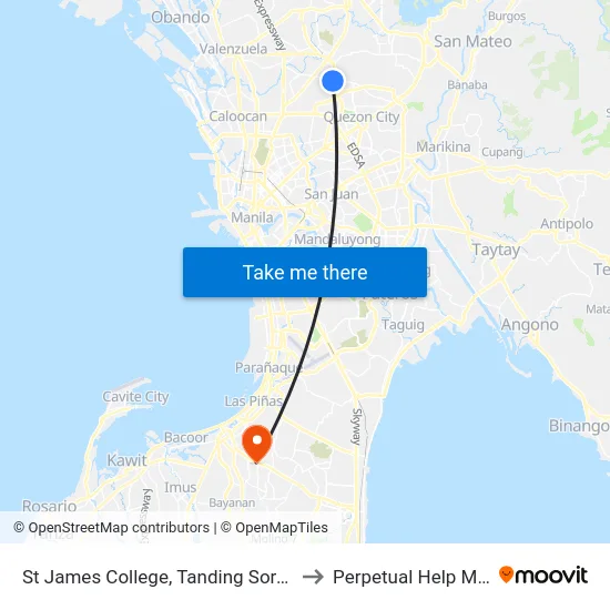 St James College, Tanding Sora Avenue, Quezon City to Perpetual Help Medical Center map