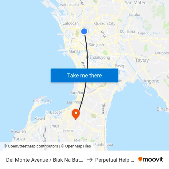 Del Monte Avenue / Biak Na Bato Intersection, Quezon City to Perpetual Help Medical Center map