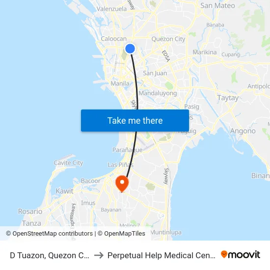 D Tuazon, Quezon City to Perpetual Help Medical Center map