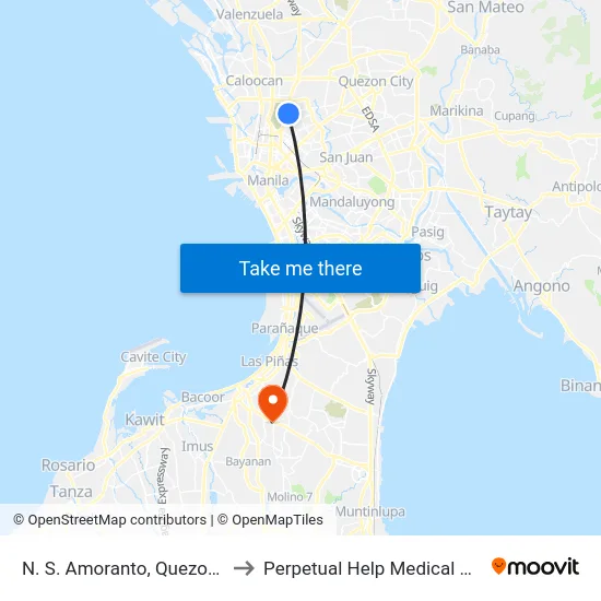 N. S. Amoranto, Quezon City to Perpetual Help Medical Center map