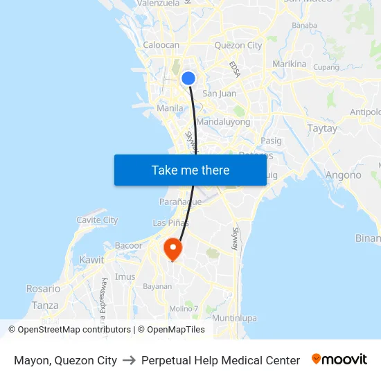 Mayon, Quezon City to Perpetual Help Medical Center map