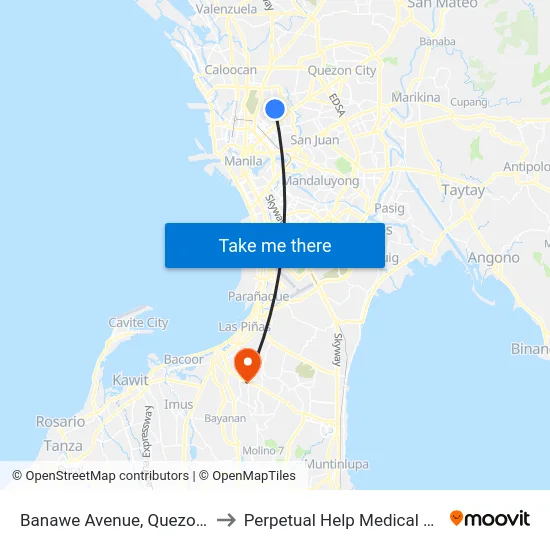 Banawe Avenue, Quezon City to Perpetual Help Medical Center map