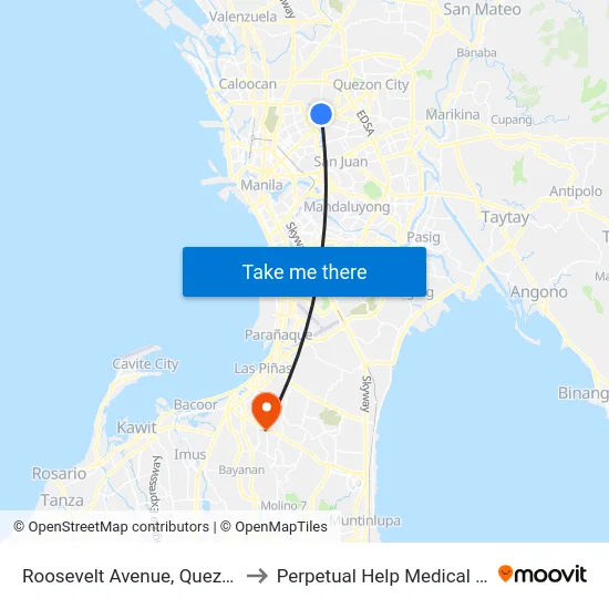 Roosevelt Avenue, Quezon City to Perpetual Help Medical Center map