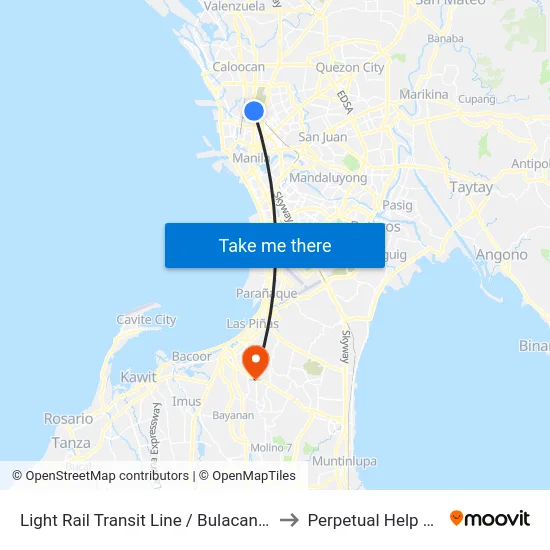 Light Rail Transit Line / Bulacan Intersection, Quezon City to Perpetual Help Medical Center map