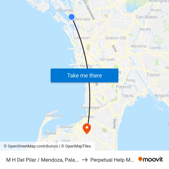 M H Del Pilar / Mendoza, Palasan Valenzuela City to Perpetual Help Medical Center map