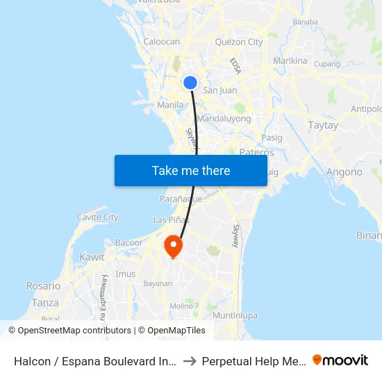 Halcon / Espana Boulevard Intersection, Manila to Perpetual Help Medical Center map