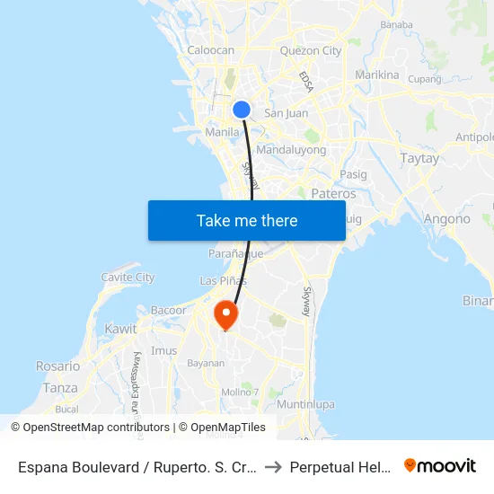 Espana Boulevard / Ruperto. S. Crsitobal Streett Intersection, Manila to Perpetual Help Medical Center map