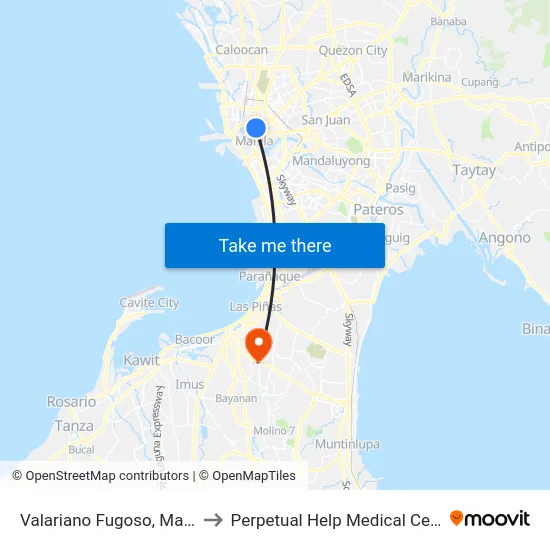 Valariano Fugoso, Manila to Perpetual Help Medical Center map