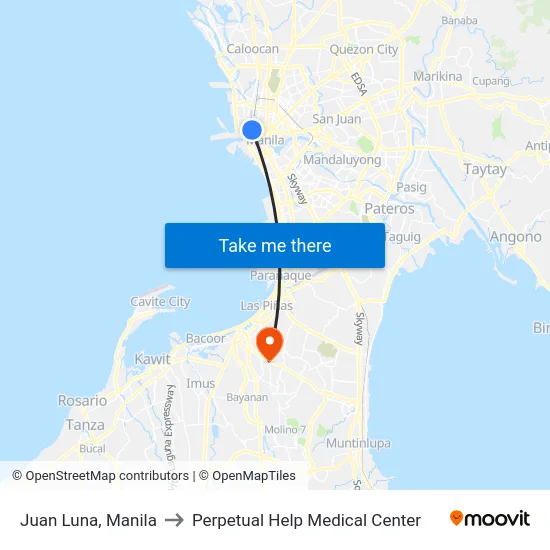Juan Luna, Manila to Perpetual Help Medical Center map