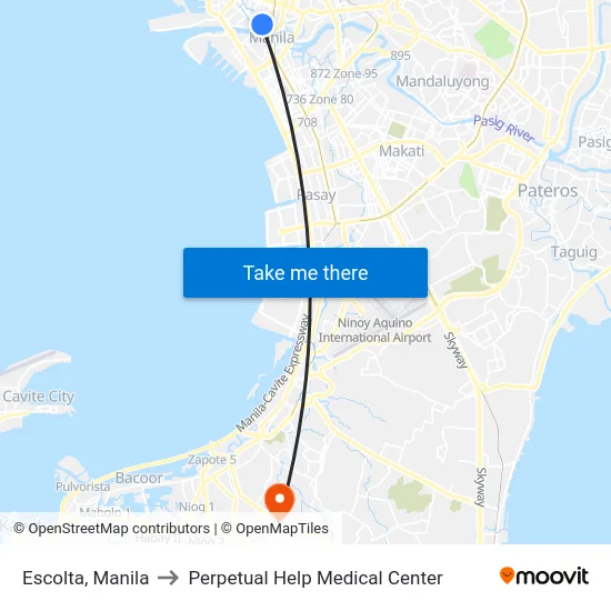 Escolta, Manila to Perpetual Help Medical Center map