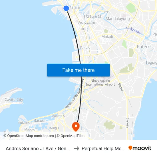 Andres Soriano Jr Ave / General Luna, Manila to Perpetual Help Medical Center map