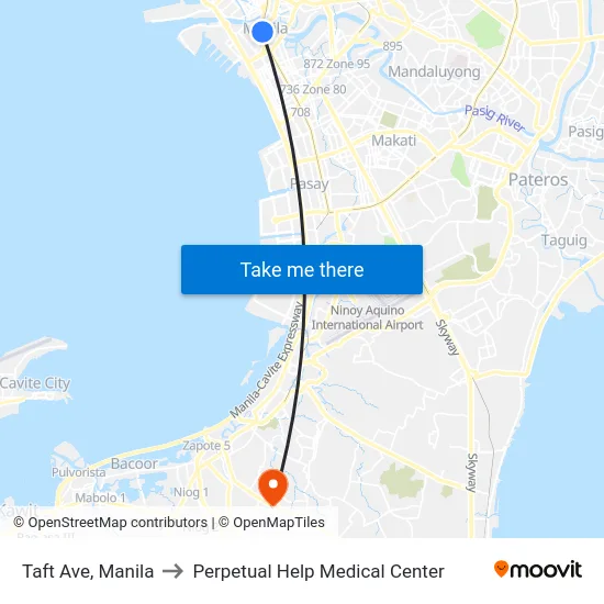 Taft Ave, Manila to Perpetual Help Medical Center map