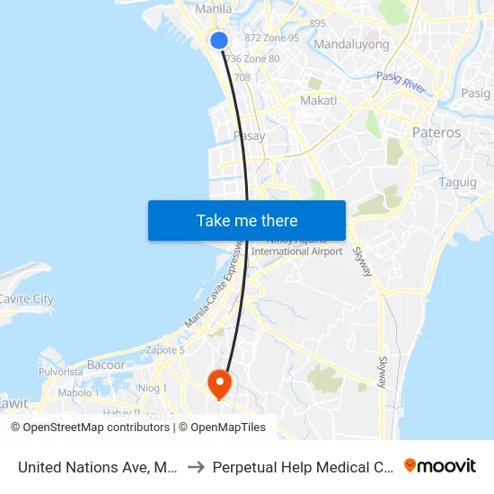 United Nations Ave, Manila to Perpetual Help Medical Center map