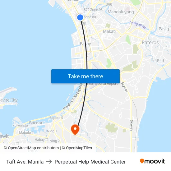 Taft Ave, Manila to Perpetual Help Medical Center map
