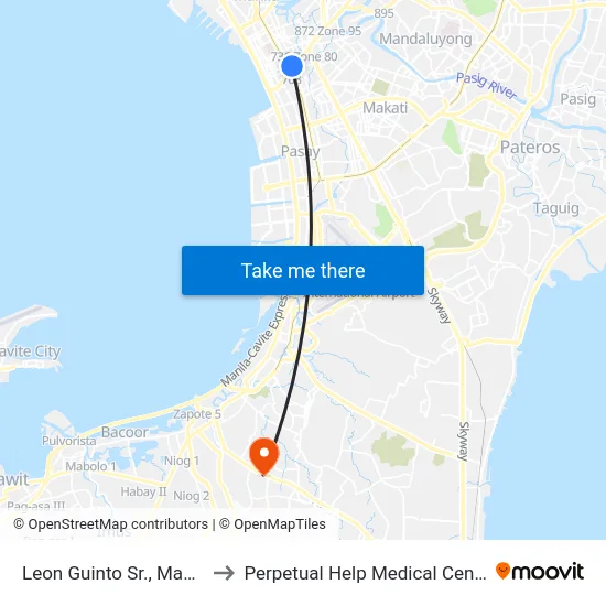Leon Guinto Sr., Manila to Perpetual Help Medical Center map