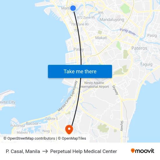 P. Casal, Manila to Perpetual Help Medical Center map
