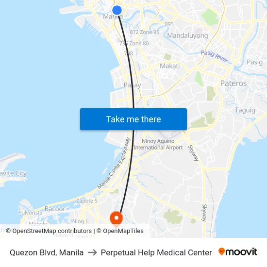 Quezon Blvd, Manila to Perpetual Help Medical Center map